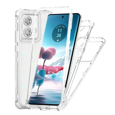 For Motorola Edge 40 Neo 5G Case Precise Cutouts Acrylic TPU Clear Phone Cover with Laser-printed Film - Hearts