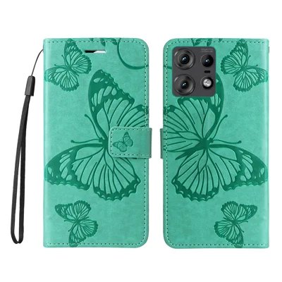 For Motorola Edge 50 Pro 5G Wallet Case Floral Butterfly Imprinted Leather Phone Cover Stand -  Green