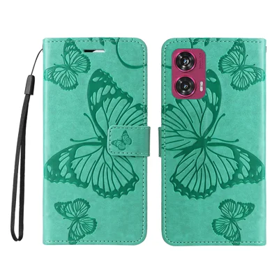 For Motorola Edge 50 Fusion 5G Wallet Case Floral Butterfly Imprinted Leather Phone Cover Stand -  Green