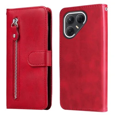 For TECNO Pova 7 5G PU Leather Cases with Zipper Pocket Wallet Phone Cover Stand - Red