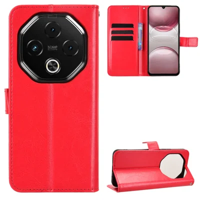 For Umidigi G100 5G / Umidigi G100 Pro 4G PU Leather Case with Strap Crazy Horse Texture Phone Wallet Cover - Red