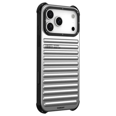 YOUNGKIT For iPhone 17 Pro Max Case Compatible with MagSafe Suitcase Texture IMD TPU Phone Cover - Silver