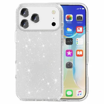 AMORUS For iPhone 17 Pro Case Soft TPU Hard PC Back Shockproof Phone Cover - Glitter White