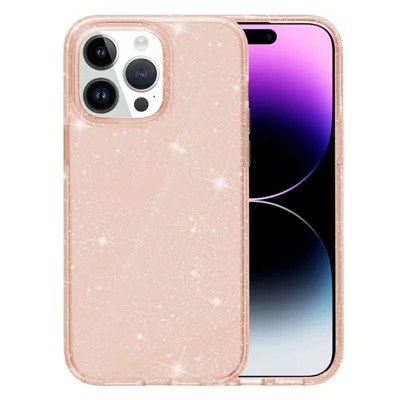 AMORUS For iPhone 14 Pro Max Case Soft TPU Hard PC Back Shockproof Phone Cover - Glitter Gold