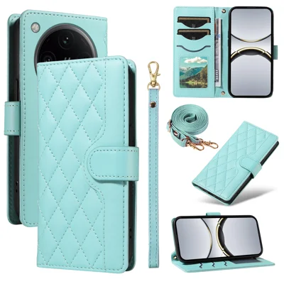 For Oppo Find X8 Pro 5G / Oppo Find X8 5G Wallet Case Rhombus Leather Phone Cover with Strap - Green