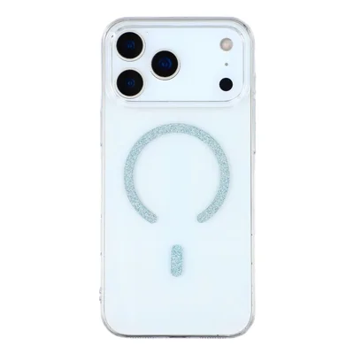 For iPhone 17 Pro Max Magnetic Case Glitter Ring 1.5mm Hard PC Clear Phone Cover - Blue