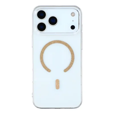 For iPhone 17 Pro Magnetic Case Glitter Ring 1.5mm Hard PC Clear Phone Cover - Gold