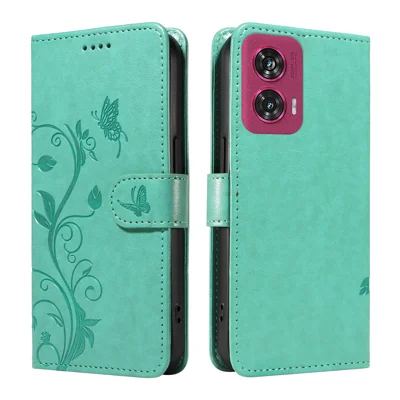 For Motorola Edge 50 Fusion 5G PU Leather Cases Flower Pattern Wallet Stand Phone Cover with Strap - Green