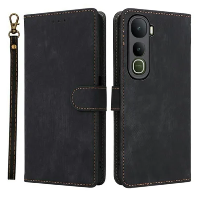 For vivo Y400 5G / 4G Case Wallet RFID Blocking PU Leather Phone Cover Stand with Strap - Black