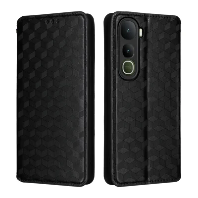 For vivo Y400 5G  /  4G Case Wallet Rhombus Imprinted Leather Phone Cover - Black
