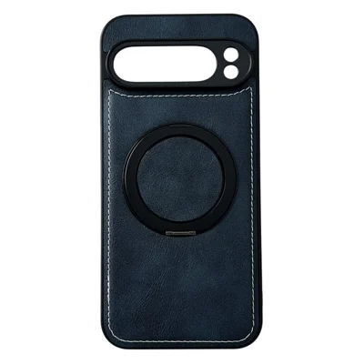 For Google Pixel 9 Pro XL Magnetic Case Calf Texture PU + TPU + PC Kickstand Phone Cover - Blue