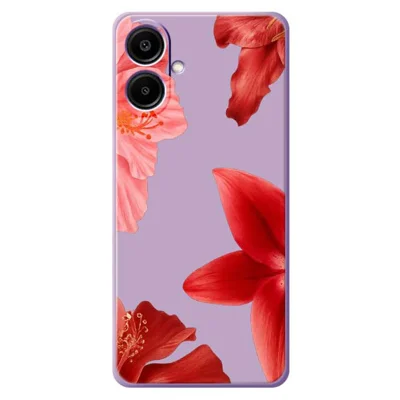 For Samsung Galaxy A08 5G / A08 4G / A07 5G / A07 4G Case Red Flower Pattern Printing Straight Edge TPU Phone Back Cover - Purple