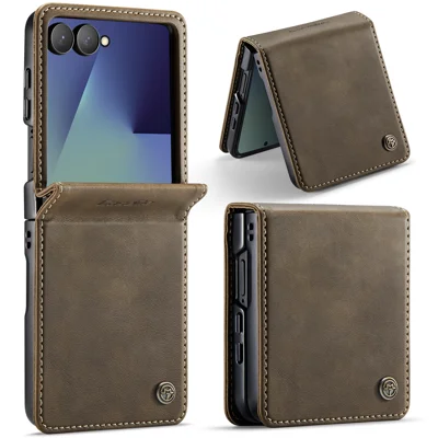 CASEME For Samsung Galaxy Z Flip7 5G Case  033 Series RFID Blocking Wallet Stand Calf Texture Leather Phone Cover - Coffee