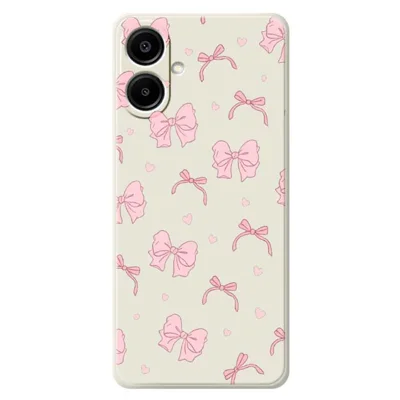 For Samsung Galaxy A08 5G / A08 4G / A07 5G / A07 4G Case Pink Bow Love Pattern Printing Straight Edge TPU Phone Back Cover - Beige