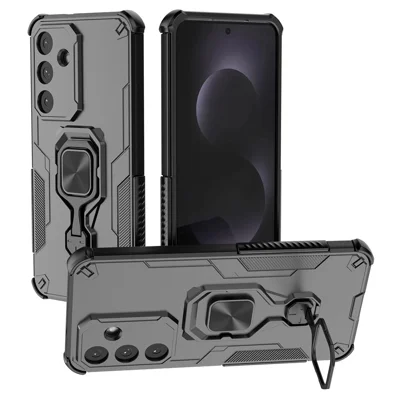 Til Samsung Galaxy S25 FE Case Rotérbar Ringholder PC + TPU Stødfast Telefonbeskyttelse - Sort