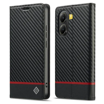 LC.IMEEKE Voor Xiaomi Poco X7 Pro 5G Wallethoesje Koolstofvezelstructuur Leren Telefoonhoesje - Horizontale Streep