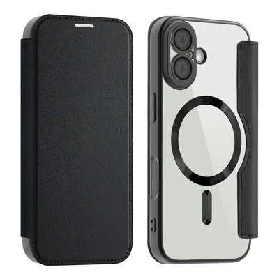 AMORUS For iPhone 17 Case Compatible with MagSafe RFID Blocking Card Holder Leather Phone Cover - Black