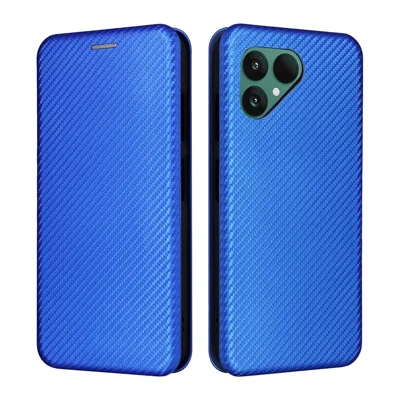 Fairphone 6 hoesje met koolstofvezelstructuur, stootvast, van PU-leer - Blauw
