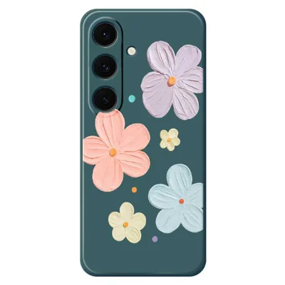 For Samsung Galaxy S25 FE Case Four Color Flowers Pattern Printing Straight Edge TPU Phone Back Cover - Green