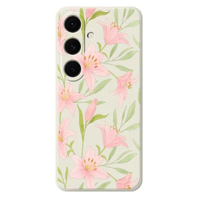 Samsung Galaxy S25 FE-hoesje met roze lelies patroon Rechte rand TPU telefoonhoesje - Beige