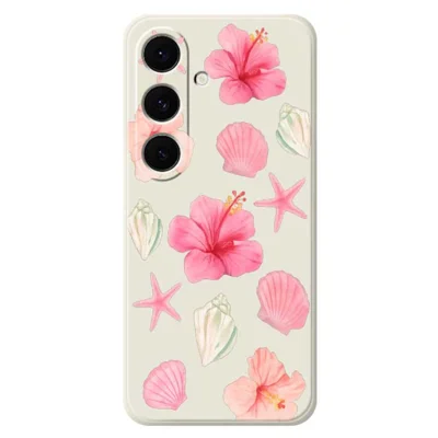 For Samsung Galaxy S25 FE Case Peach Blossoms Shells Pattern Printing Straight Edge TPU Phone Back Cover - Beige