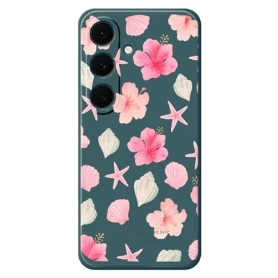 For Samsung Galaxy S25 FE Case Shell Peach Blossom Pattern Printing Straight Edge TPU Phone Back Cover - Green
