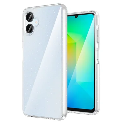 AMORUS For Samsung Galaxy A06 4G Case Soft TPU Hard PC Back Shockproof Phone Cover - Glitter White