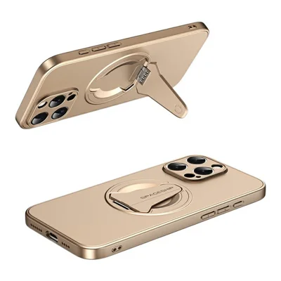For iPhone 14 Pro Max Case Compatible with MagSafe Hidden Kickstand Skin-Feel Matte PC TPU Phone Back Cover - Desert Gold