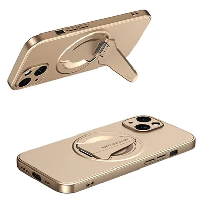 For iPhone 13 Case Compatible with MagSafe Hidden Kickstand Skin-Feel Matte PC TPU Phone Back Cover - Desert Gold