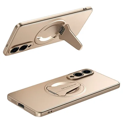 For Samsung Galaxy S25 Edge Magnetic Case Hidden Kickstand Skin-Feel Matte PC TPU Phone Back Cover - Desert Gold