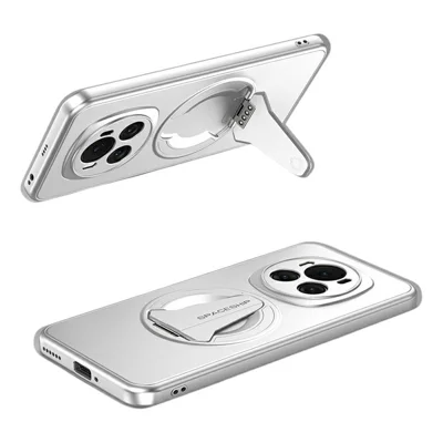 For Honor Magic6 5G Magnetic Case Hidden Kickstand Skin-Feel Matte PC TPU Phone Back Cover - Silver