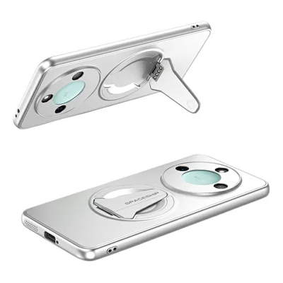 For Honor X60 5G Magnetic Case Hidden Kickstand Skin-Feel Matte PC TPU Phone Back Cover - Silver