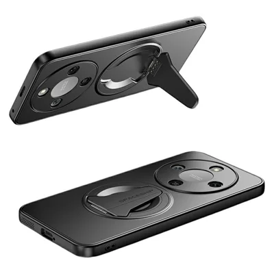 For Honor Magic8 Lite 5G / X9d 5G / X70 5G Magnetic Case Hidden Kickstand Skin-Feel Matte PC TPU Phone Back Cover - Black
