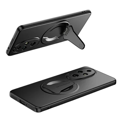 For Honor 200 Pro 5G Magnetic Case Hidden Kickstand Skin-Feel Matte PC TPU Phone Back Cover - Black