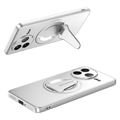 For Xiaomi Poco F7 Pro 5G / Redmi K80 5G Magnetic Case Hidden Kickstand Skin-Feel Matte PC TPU Phone Back Cover - Silver