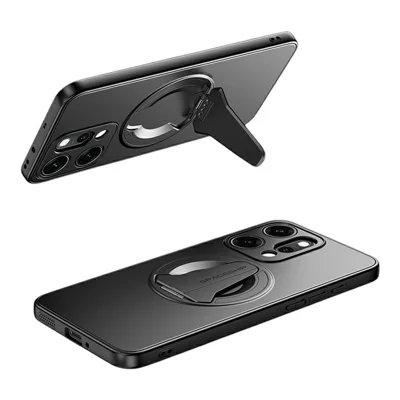 For Oppo Reno14 Pro 5G (Global) Magnetic Case Hidden Kickstand Skin-Feel Matte PC TPU Phone Back Cover - Black