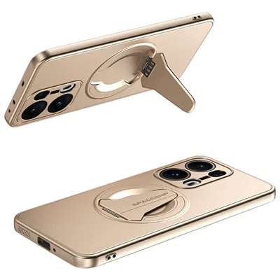 For Oppo Reno13 Pro 5G Magnetic Case Hidden Kickstand Skin-Feel Matte PC TPU Phone Back Cover - Desert Gold