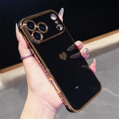 For iPhone 18 Pro / 17  Pro Case TPU Phone Back Cover Electroplating Heart Pattern - Black