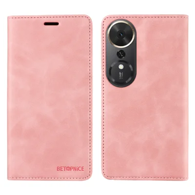 BETOPNICE For Honor Play 70 Plus 5G Case  Magnetic Closure RFID Blocking Wallet Stand Leather Phone Cover - Pink