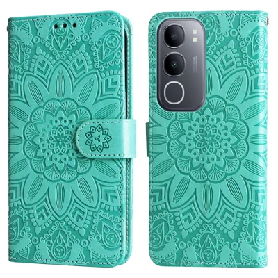 For vivo Y50 Case Sunflower Imprint Leather Wallet Phone Cover - Green