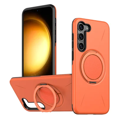 For Samsung Galaxy S23 FE Magnetic Case Rotating Kickstand TPU + PC Phone Cover - Orange