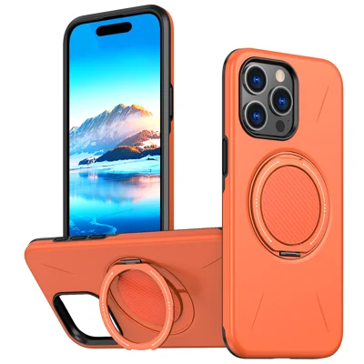 For iPhone 14 Pro Magnetic Case Rotating Kickstand TPU + PC Phone Cover - Orange