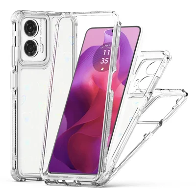 غطاء شفاف لهاتف Motorola Moto E14 4G / G24 4G / G04 4G / G04s 4G مع قطع دقيق وتغطية أكريليك من مادة TPU مع فيلم مطبوع بالليزر - قلوب