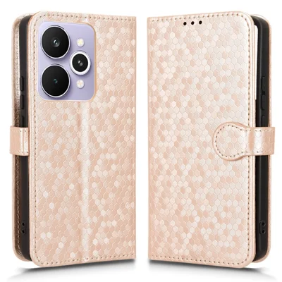 For Realme 15 Pro 5G  /  15 5G Wallet Case Dot Pattern Imprint PU Leather Phone Cover with Wrist Strap - Rose Gold