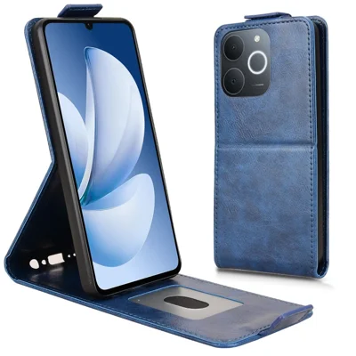 Stand Case For Realme Narzo 80 Lite 4G  /  C71 4G (India)  /  Note 70T 4G Magnetic Clasp Vertical Flip Leather Phone Cover with Card Holder - Dark Blue