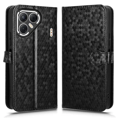 For TECNO Pova 7 5G Wallet Case Dot Pattern Imprint PU Leather Phone Cover with Wrist Strap - Black