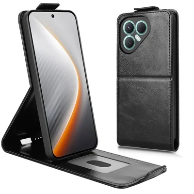 For TECNO Pova 7 Pro 5G Stand Case Magnetic Clasp Vertical Flip Leather Phone Cover with Card Holder - Black
