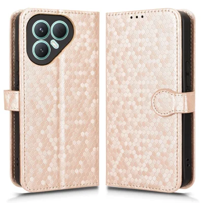 For TECNO Pova 7 Ultra 5G Wallet Case Dot Pattern Imprint PU Leather Phone Cover with Wrist Strap - Rose Gold