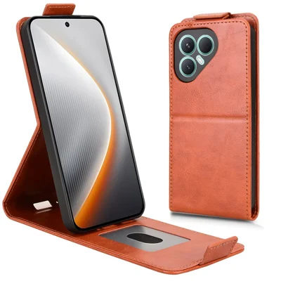 For TECNO Pova 7 Ultra 5G Stand Case Magnetic Clasp Vertical Flip Leather Phone Cover with Card Holder - Orange