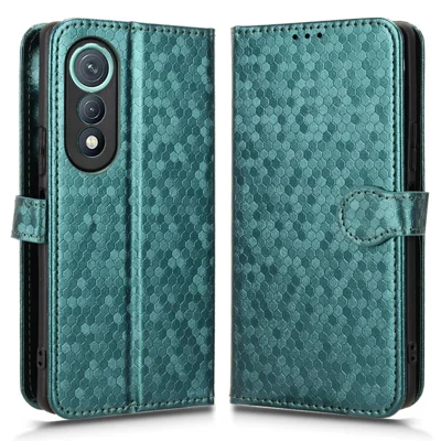 For TECNO Pova Curve 5G LJ8k Wallet Case Dot Pattern Imprint PU Leather Phone Cover with Wrist Strap - Green